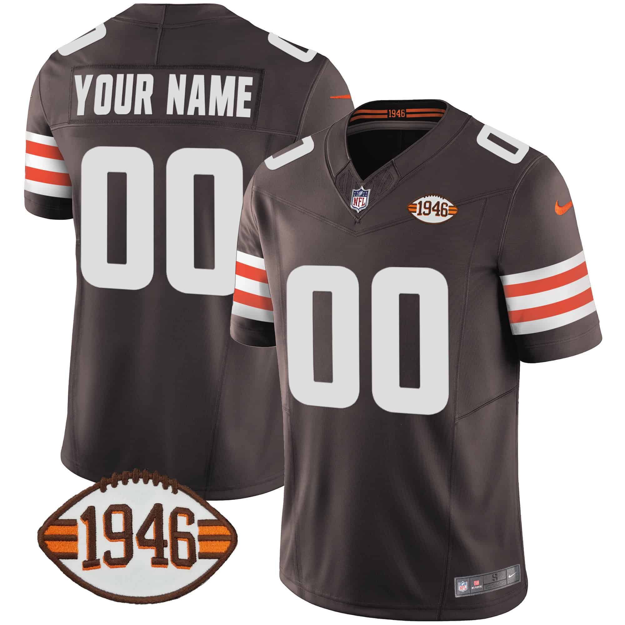 Men Cleveland Browns brown 1946 75th Anniversary Patch Custom 2024 Nike NFL Jersey style 1